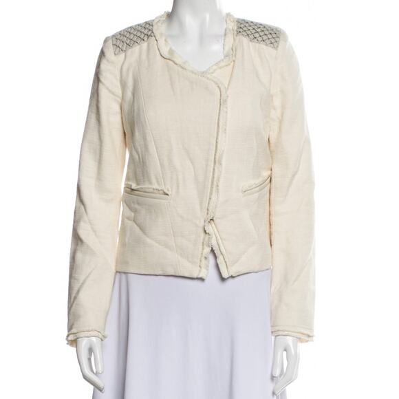 Maje Cotton Linen Frayed Edge Woven Linen Shoulder Moto Jacket 38 M - Picture 1 of 11